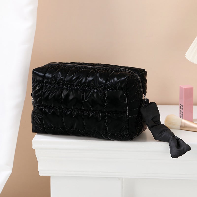 New Solid Color Clutch Bag Large Capacity Portable Storage Bag Down Filled Cotton Pencil Bag Simple ISN Style Cosmetic Bag Black 