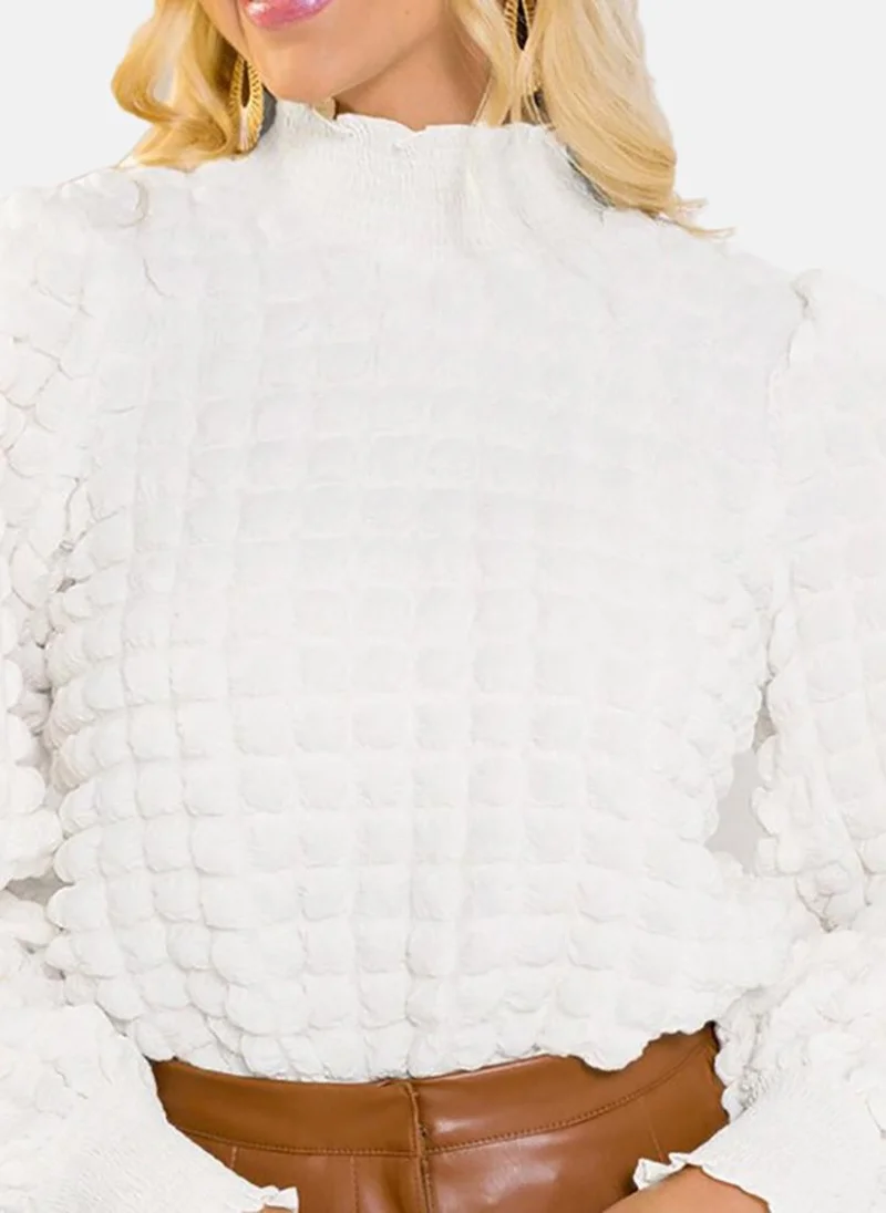 يونيكي White Textured Long Sleeve High Neck Tunics