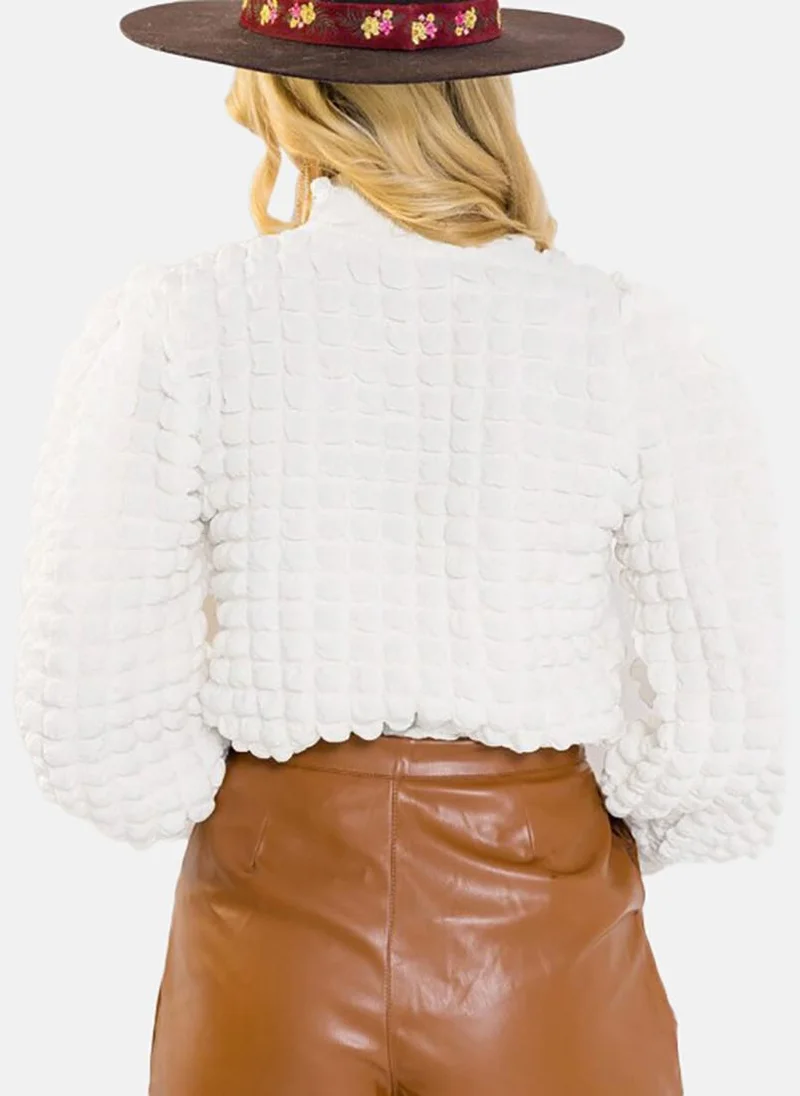 YUNIQEE White Textured Long Sleeve High Neck Tunics