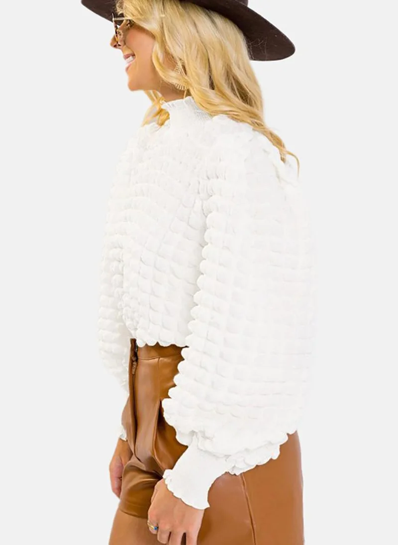 YUNIQEE White Textured Long Sleeve High Neck Tunics