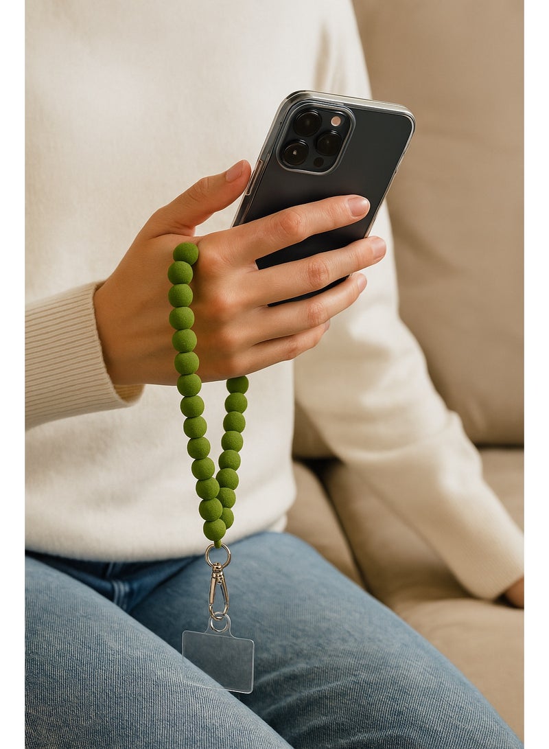 Matte Green Beaded Phone Strap – Small Hand Strap – Simple & Elegant Design (No Spacers) - Image 2