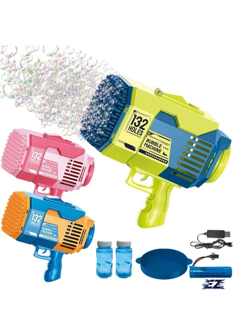 ELTRAZONE Upgraded Bazooka Bubble Blaster Machine Gun – 132 Holes with Colorful Lights for Shiny Bubbles (Blue) - Image 1