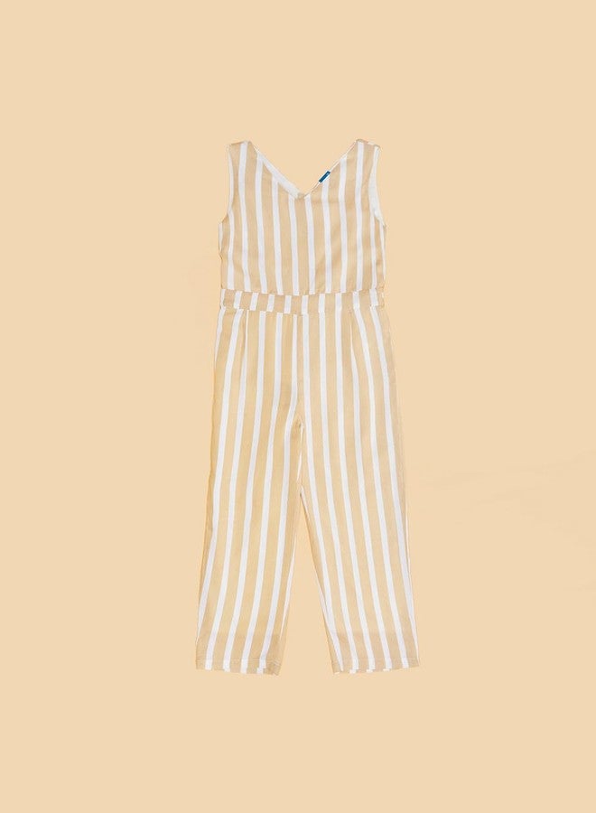 YU by Pantaloons Girl's Rayon Classic Midi Jumpsuit (110151012004_Beige - Image 4
