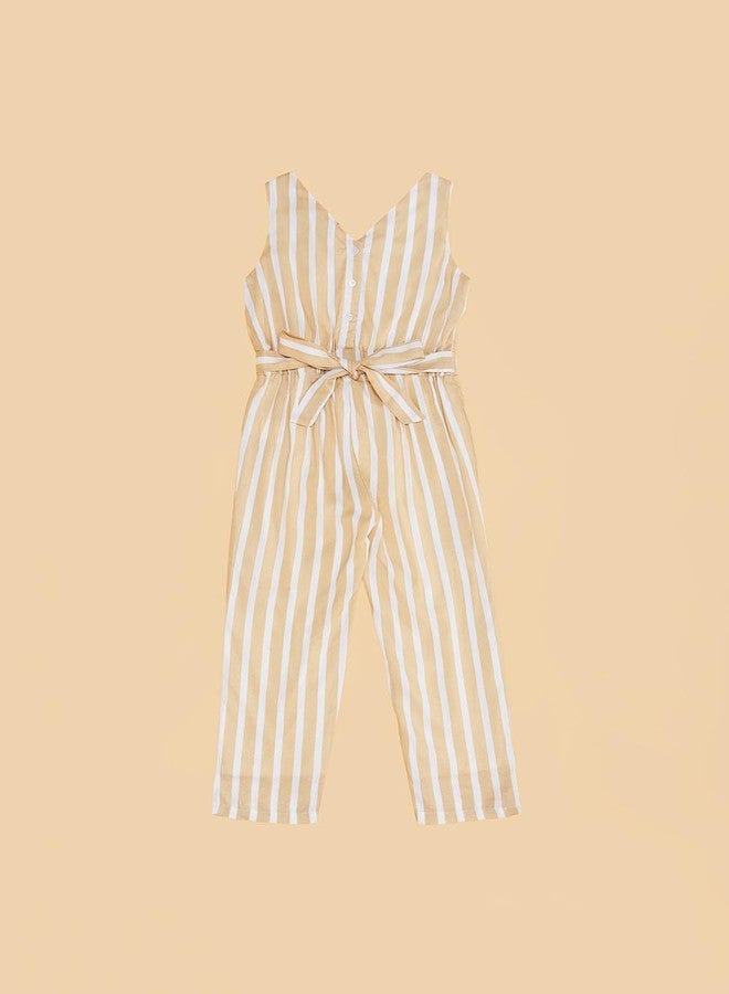YU by Pantaloons Girl's Rayon Classic Midi Jumpsuit (110151012004_Beige - Image 5