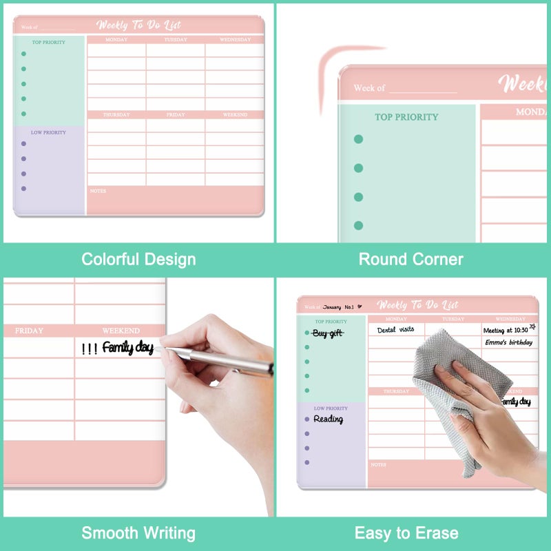 Aitakatta Desktop Thickened Acrylic Dry Erase Weekly To Do List, 11.8"x9.8" Colorful Whiteboard with Stand, Frameless Weekly Planner for Office/School/Home, Daily To Do List for Work and Personal Organized(2530,1p) - Image 3