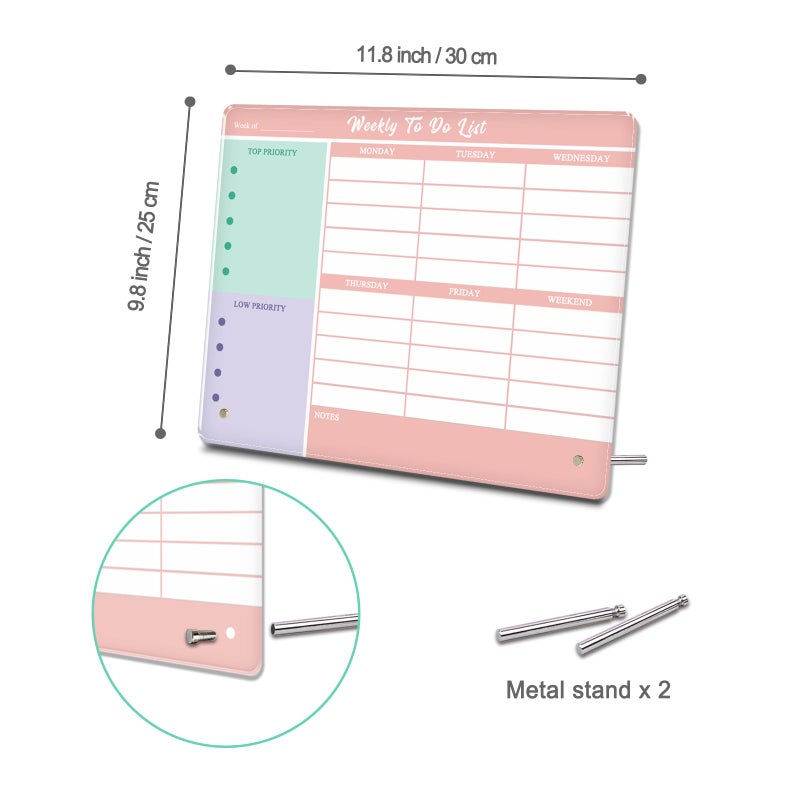 Aitakatta Desktop Thickened Acrylic Dry Erase Weekly To Do List, 11.8"x9.8" Colorful Whiteboard with Stand, Frameless Weekly Planner for Office/School/Home, Daily To Do List for Work and Personal Organized(2530,1p) - Image 2