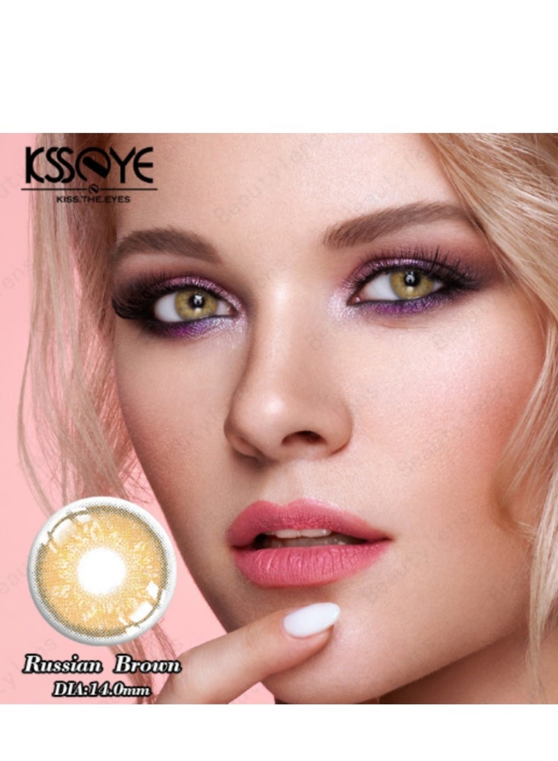 KSSEYE Natural Colored Russian Brown Eye Contact Lenses 2pcs Yearly 40% Water Contact For Beauty Cosplay With Case - Image 1