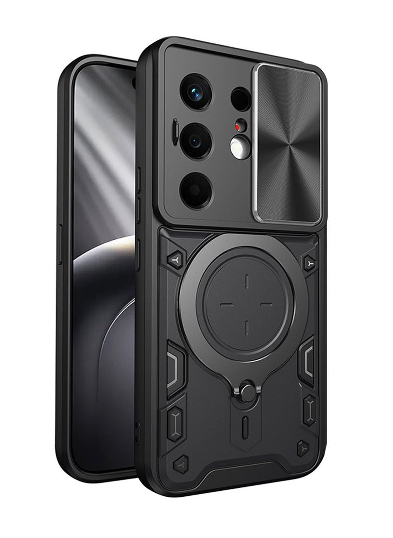 غطاء هاتف لـ Tecno Camon 50 Ultra 5G مع غطاء للكاميرا وحامل حلقي، وحامل سيارة مغناطيسي متوافق، وغطاء واقي صلب من الخلف وحواف ناعمة مقاوم للصدمات - Image 1