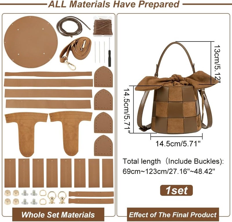 klarako DIY Bucket Bag Making Kits, PU Leather Rabbit Round Shoulder Bag Making Kit Hand Sewing for Women's Gift, 5.7x5.7 Inch - Image 2
