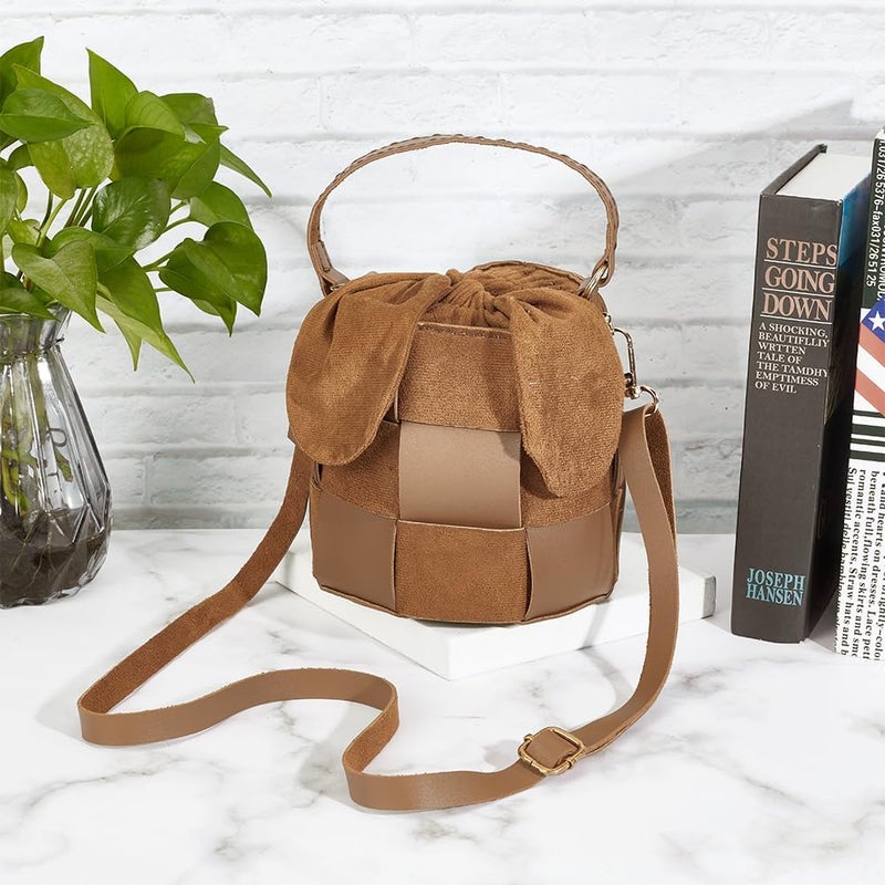 klarako DIY Bucket Bag Making Kits, PU Leather Rabbit Round Shoulder Bag Making Kit Hand Sewing for Women's Gift, 5.7x5.7 Inch - Image 4