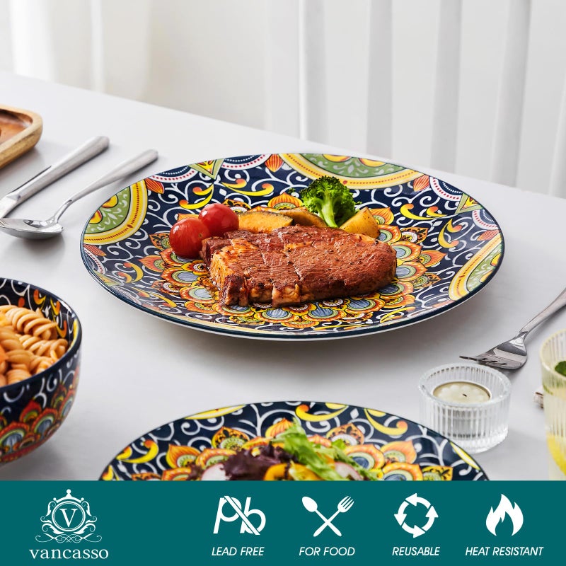 vancasso 12 Pieces Dinnerware Sets, Dark Green Plates and Bowls Set, Porcelain Dishes Set for 4, Microwave and Dishwasher Safe, Scratch Resistant, Bohemian Style Dining Ware Service for 4, Series SIMI - Image 3