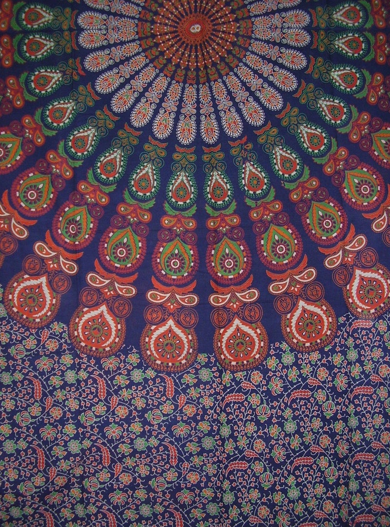 India Arts Sanganeer Indian Tapestry Cotton Bedspread 110 x 110 King MultiColor 