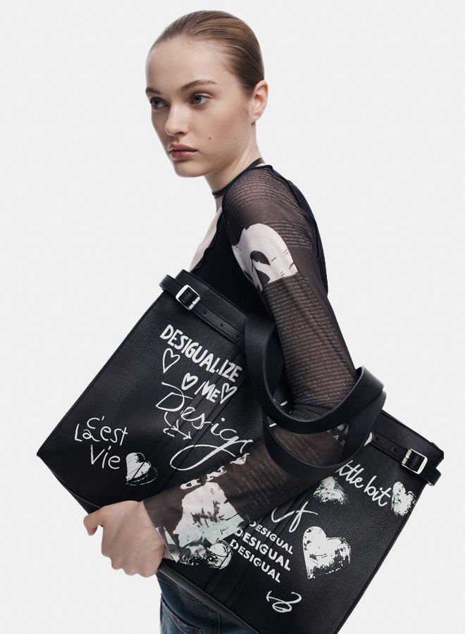 DESIGUAL Large faux leather shopper bag with letters - Image 1