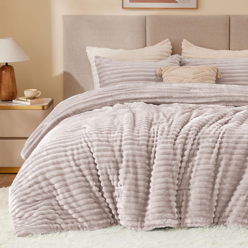 BEDELITE BEDELITE Fleece Twin Comforter Set -Super Soft & Warm Fluffy Lotus Pink Bedding  Luxury Fuzzy Heavy Bed Set for Winter with 1 Pillow case  - Image 1