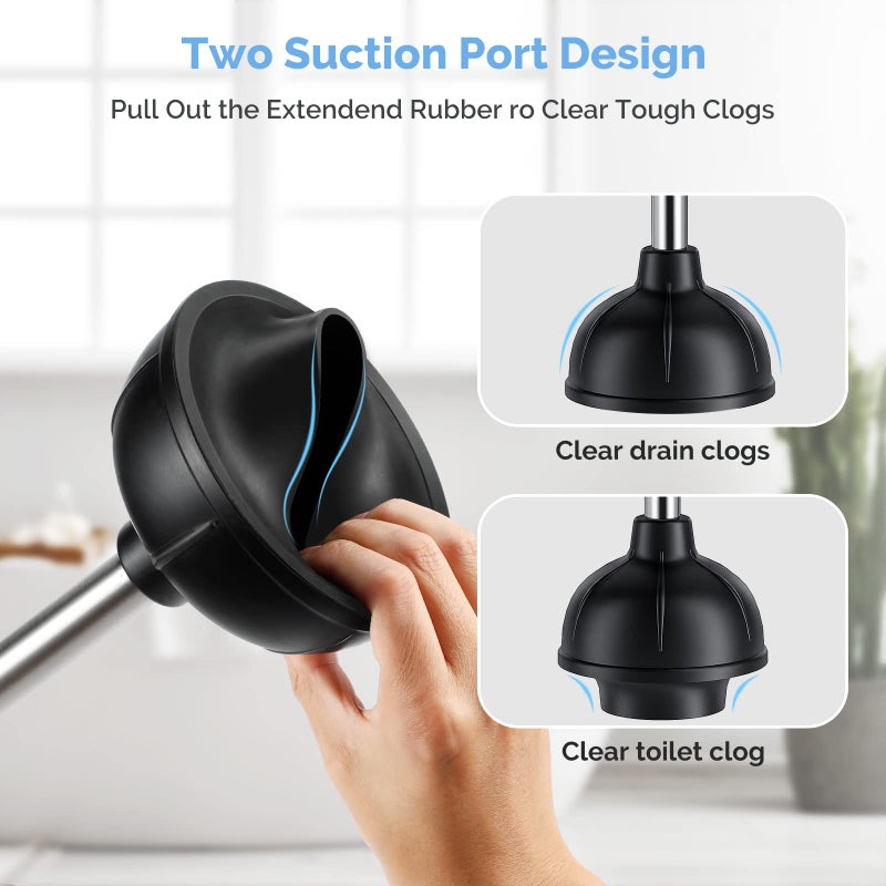 HAMITOR Toilet Plunger and Bowl Brush Set: 2 in 1 Stainless Steel Heavy Duty Toilet Cleaner Plunger with Holder Combo for Bathroom Cleaning - Modern Hideaway Bathroom Accessories with Caddy Stand - Image 4