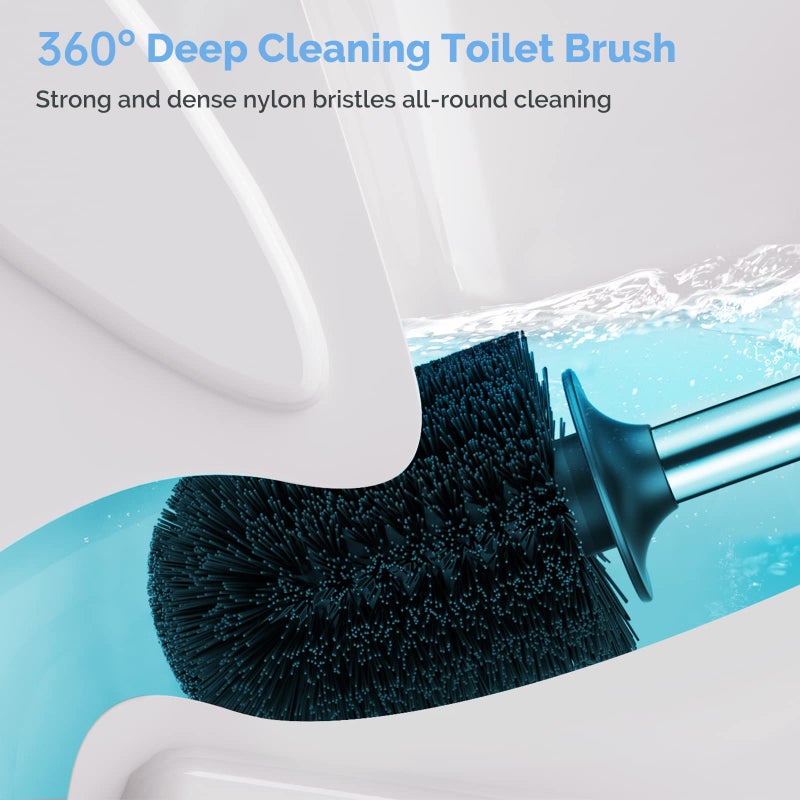 HAMITOR Toilet Plunger and Bowl Brush Set: 2 in 1 Stainless Steel Heavy Duty Toilet Cleaner Plunger with Holder Combo for Bathroom Cleaning - Modern Hideaway Bathroom Accessories with Caddy Stand - Image 5