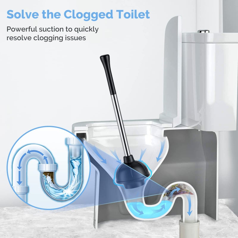 HAMITOR Toilet Plunger and Bowl Brush Set: 2 in 1 Stainless Steel Heavy Duty Toilet Cleaner Plunger with Holder Combo for Bathroom Cleaning - Modern Hideaway Bathroom Accessories with Caddy Stand - Image 3