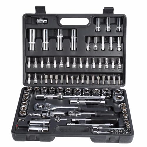 VENEKETY S94 Stainless Steel Tool Kit Of Socket Set, 1/4" And 1/2" Ratchet Handle Wrench, Screwdriver And Torx Bits, 94 Piece, Blue, 200 Mm - Image 1