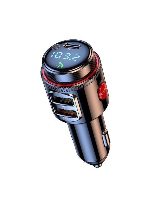 Car Charger,Car Bluetooth Adapter, Wireless FM Transmitter, USB C&QC3.0 Dual Fast Charging,  Lighter Radio Music, Supports Hands-Free Siri Google Assistant & USB Drive, HiFi Bass Sound