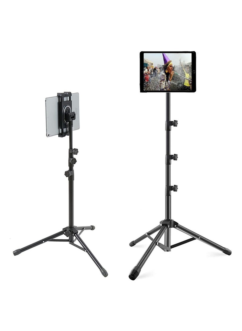 ELTRAZONE Tripod Stand Tablet Holder: Adjustable Height Tripod Stand Foldable Phone Holder Phone Tripod Stand Floor Tablet Cradle Bracket for 4.7-12.9 Inch iPhone 13 Pro Samsung Tab iPad Mini Galaxy  - Image 1