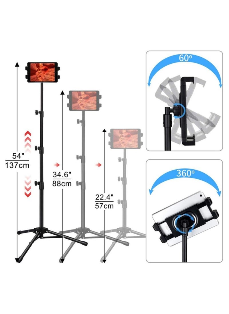 ELTRAZONE Tripod Stand Tablet Holder: Adjustable Height Tripod Stand Foldable Phone Holder Phone Tripod Stand Floor Tablet Cradle Bracket for 4.7-12.9 Inch iPhone 13 Pro Samsung Tab iPad Mini Galaxy  - Image 4