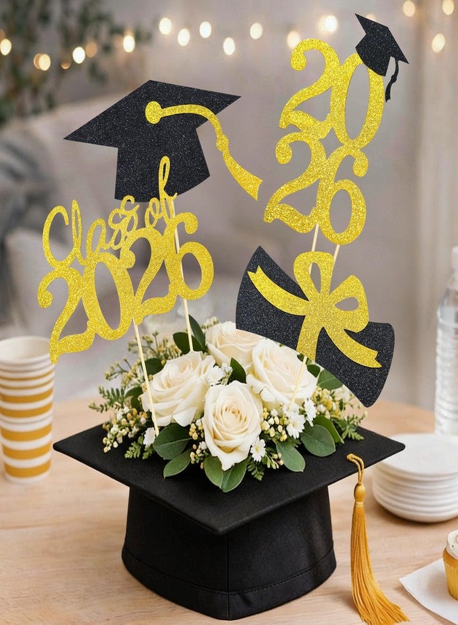 UNIIDECO 2026 Graduation Decorations, 16PCS Black and Gold Graduation Table Centerpieces Sticks Table Toppers for Class of 2026 Party Bouquet Cake Topper Photo Props - Image 4