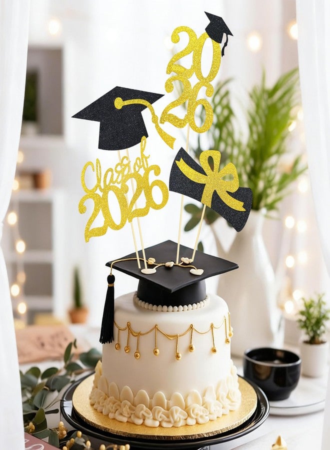 UNIIDECO 2026 Graduation Decorations, 16PCS Black and Gold Graduation Table Centerpieces Sticks Table Toppers for Class of 2026 Party Bouquet Cake Topper Photo Props - Image 5