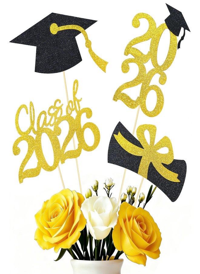 UNIIDECO 2026 Graduation Decorations, 16PCS Black and Gold Graduation Table Centerpieces Sticks Table Toppers for Class of 2026 Party Bouquet Cake Topper Photo Props - Image 1