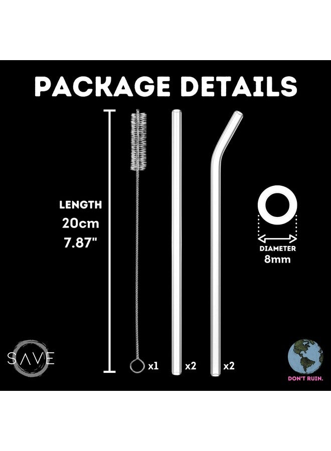 Save SAVE Reusable Glass Straw Set | 4 Straws & 1 Cleaning Brush | Ecofriendly Multiuse Drinking Straws | Cute Straws for Cocktails, Mocktails, Shakes & More Drinks (Combo, Crystal White) - Image 3