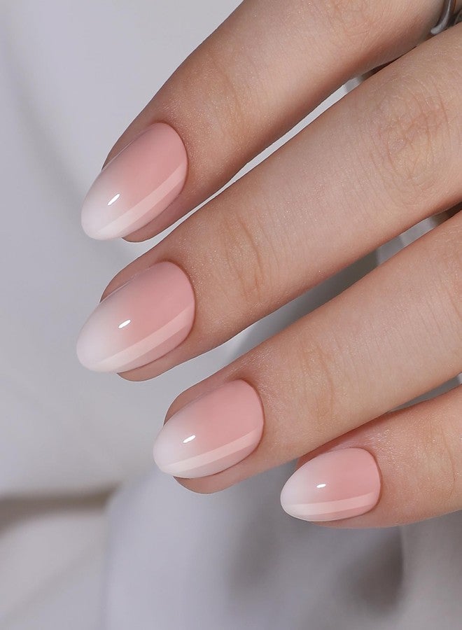 Hrnsnails Almond Shaped Press On Nails, Ombre Press On Nails, Glue On Nails Medium Length Fake Nails with White Ombre Designs, Nails Press Ons Gel False Nails,Artificial Nails Stick On Nails for Women - Image 3