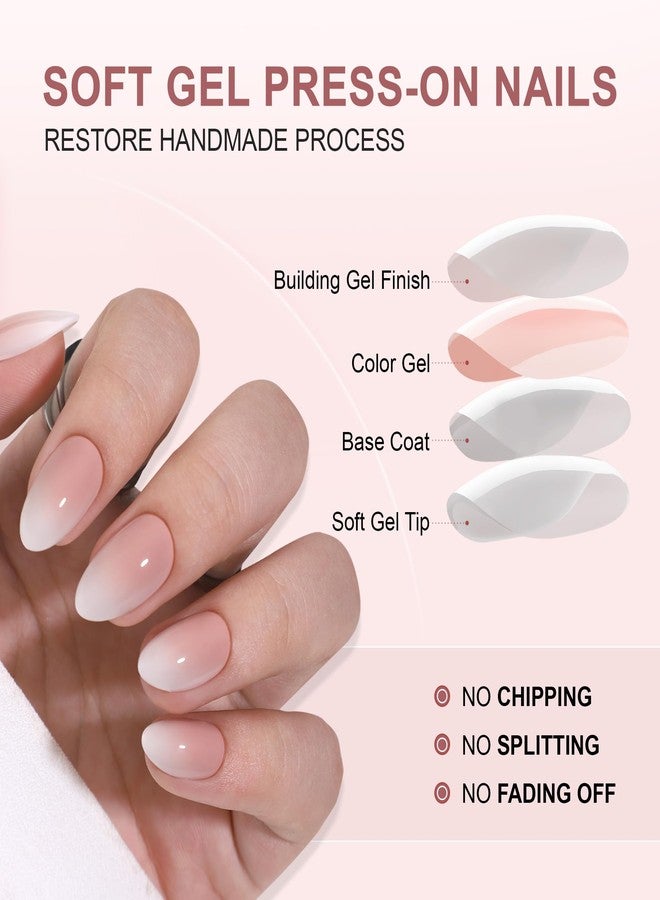 Hrnsnails Almond Shaped Press On Nails, Ombre Press On Nails, Glue On Nails Medium Length Fake Nails with White Ombre Designs, Nails Press Ons Gel False Nails,Artificial Nails Stick On Nails for Women - Image 4