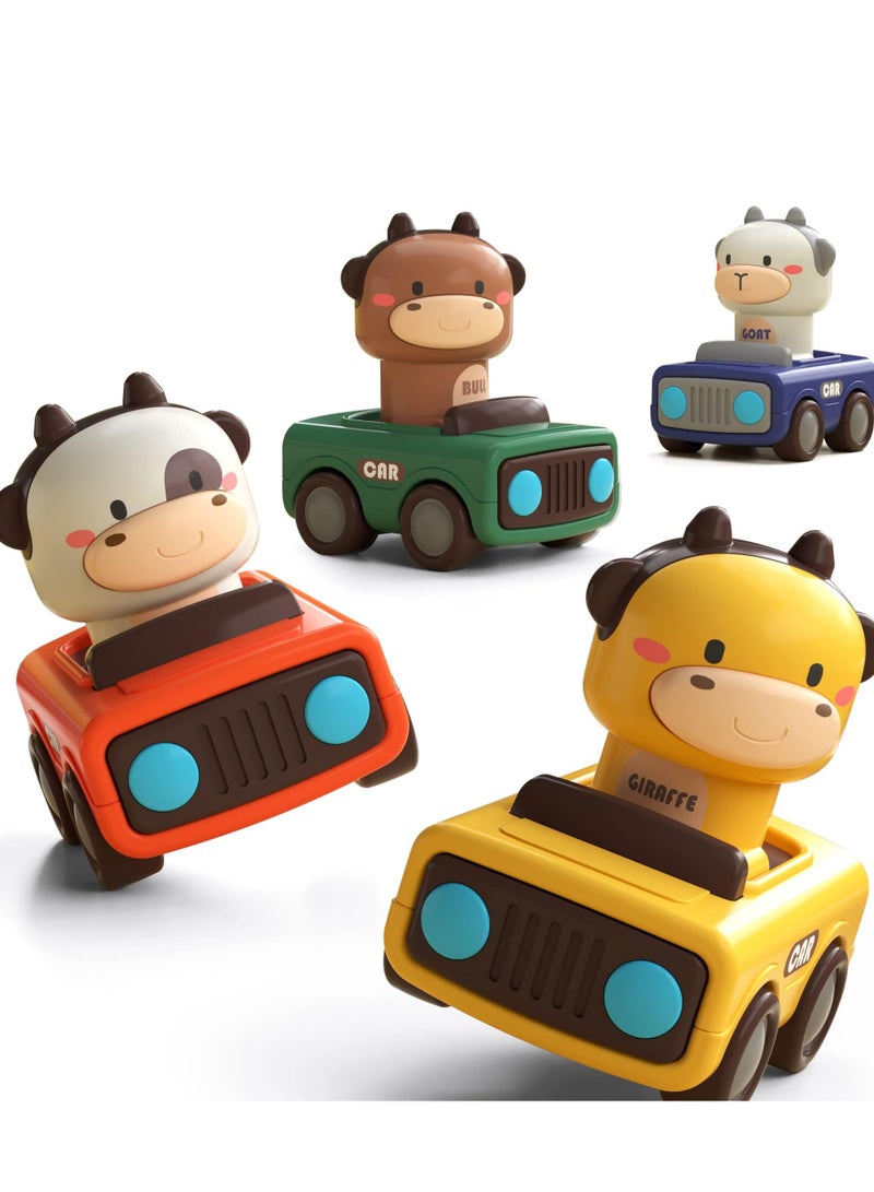 دوركو الصحافة والذهاب لعب السيارة 4 حزمة, طفل دفع الذهاب الاحتكاك لعب السيارة, دفع الذهاب الاحتكاك لعب المركبة للأطفال الرضع, واحد أول هدايا عيد ميلاد للفتيان والبنات - Image 1