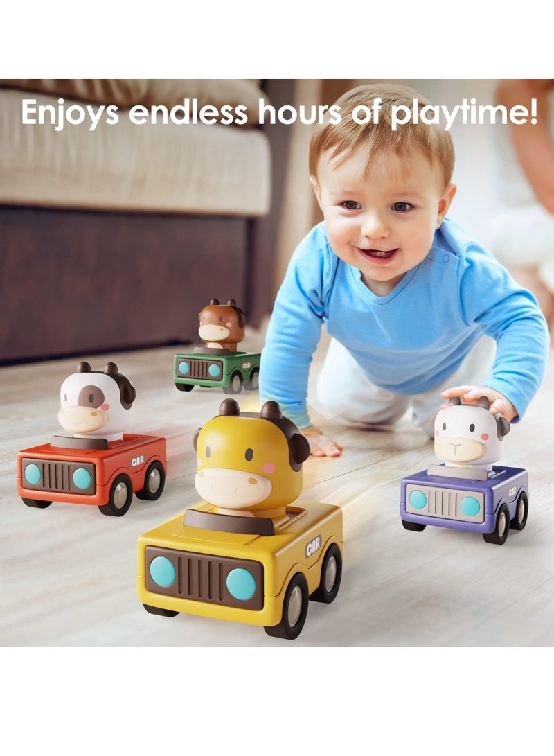 دوركو الصحافة والذهاب لعب السيارة 4 حزمة, طفل دفع الذهاب الاحتكاك لعب السيارة, دفع الذهاب الاحتكاك لعب المركبة للأطفال الرضع, واحد أول هدايا عيد ميلاد للفتيان والبنات - Image 4