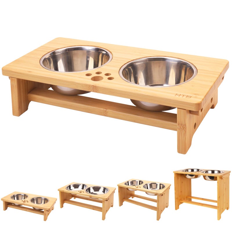 HTB Elevated Dog Bowls,Raised Dog Bowl Stand with 2 Stainless Steel Bowls, Elevated Raised Dog Bowls for Large Medium Small Sized Dogs - Image 1