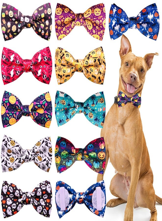 PET SHOW 10pcs Halloween Large Dog Bow Ties for Medium Big Detachable Dogs Bowties with Elastic Bands Attach to Collar Pet Grooming Collar Attachment Accessories - Image 1