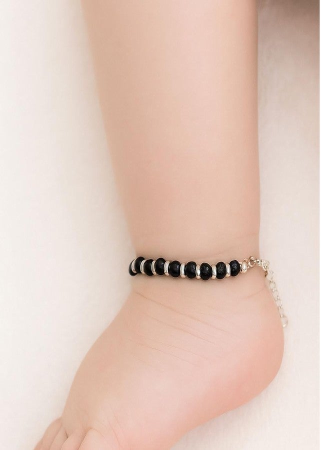 MOONPLUS 925 Sterling Silver Handmade Adjustable Born Baby Anklets| Chandi payal for Infant|Velli Kappu kolusu|Newborn Bracelet|nazariya for Boy and Girl Pattilu|0 to 1 year old Unisex Babies - Image 2