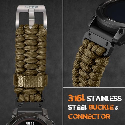 Bandletic حزام Bandletic متوافق مع Garmin Fenix 6X - حزام ساعة برباط بارا كورد متين وسهل التركيب 26 مم لـ Fenix 8 51 مم/7X/7X Pro/6X Pro/5X/5X Plus/3/3 HR/Instinct 3 50 مم/2X/Tactix/Enduro/Epix Pro 51 مم - Image 5