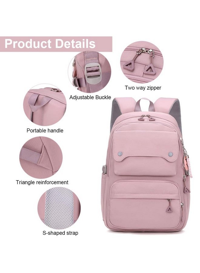  بالي حقيبة مدرسية PALAY® للبنات بسعة كبيرة 26 لترًا حقيبة ظهر جامعية للنساء والفتيات حقيبة مدرسية أنيقة مقاومة للماء وحقيبة كمبيوتر محمول عصرية وحقيبة سفر متعددة الجيوب للنساء - وردي - Image 3