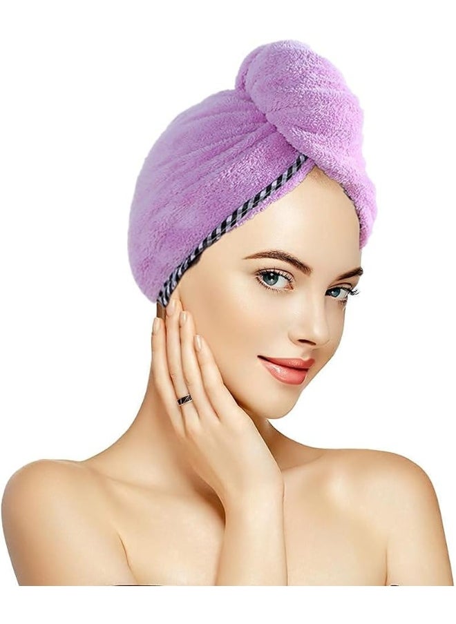 Generic Generic Microfiber Hair Towel Wrap for Women, Absorbent Quick Drying Turban for Wet, Dry Hair Hat, Super Absorbent Hair Drying Cap for Curly, Long & Thick Hair, Hair Drying Towels 2 Pack (Purple)  - Image 3