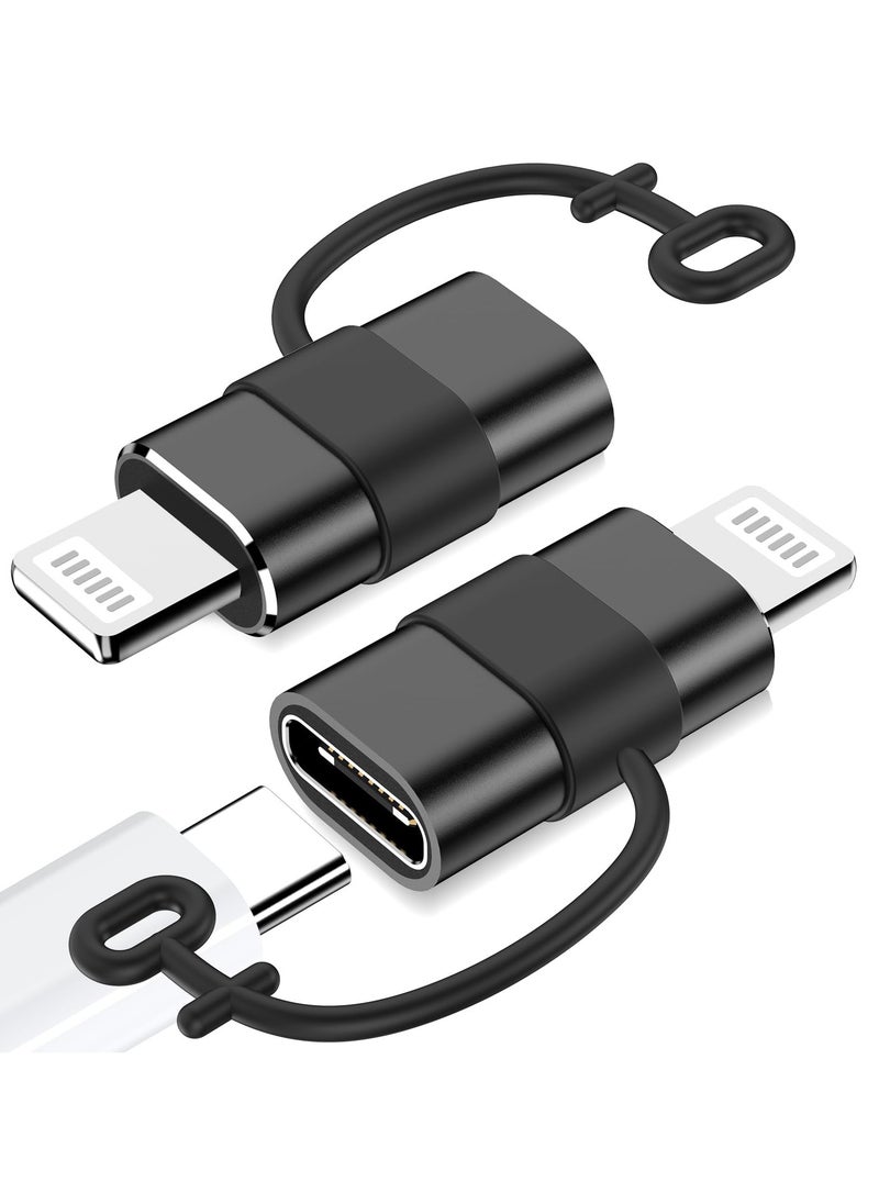 erorex - USB C to Lightning Adapter-2 Pack, 27W PD Fast Charging for iPhone 14/13/12/11,for iPad Pro/Air/Mini,for AirPods,Support Data Sync,Not for Headphone/Audio/OTG,with Anti-Lost Loop, Black - Image 1