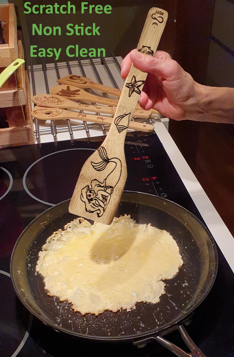 Bejky 6-Pcs Wooden Bamboo Spoons Set - Organic Food Cooking Utensils - Kitchen Accessories and Home Decor - Cookware Gifts for Women - Easy Wash Spatulas - 3D Engraved Patterns (Lady From the Sea) - Image 3