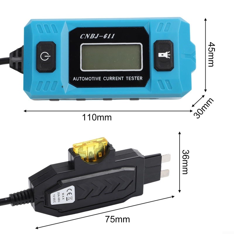 Automotive Circuit Tester 0 01 To 19 99A DC Current Measurement For Blade Fuses 12V Truck Car Voltage Diagnostic Tool With Blue Backlit LCD Front Light CNBJ 611 - Image 4