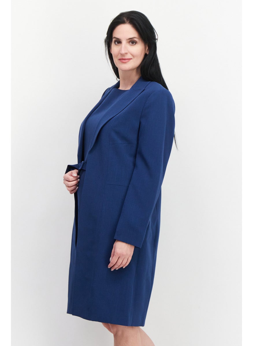 Nipon Boutique Women 2 Pcs Solid Belted Suit Dress Set, Navy  - Image 5