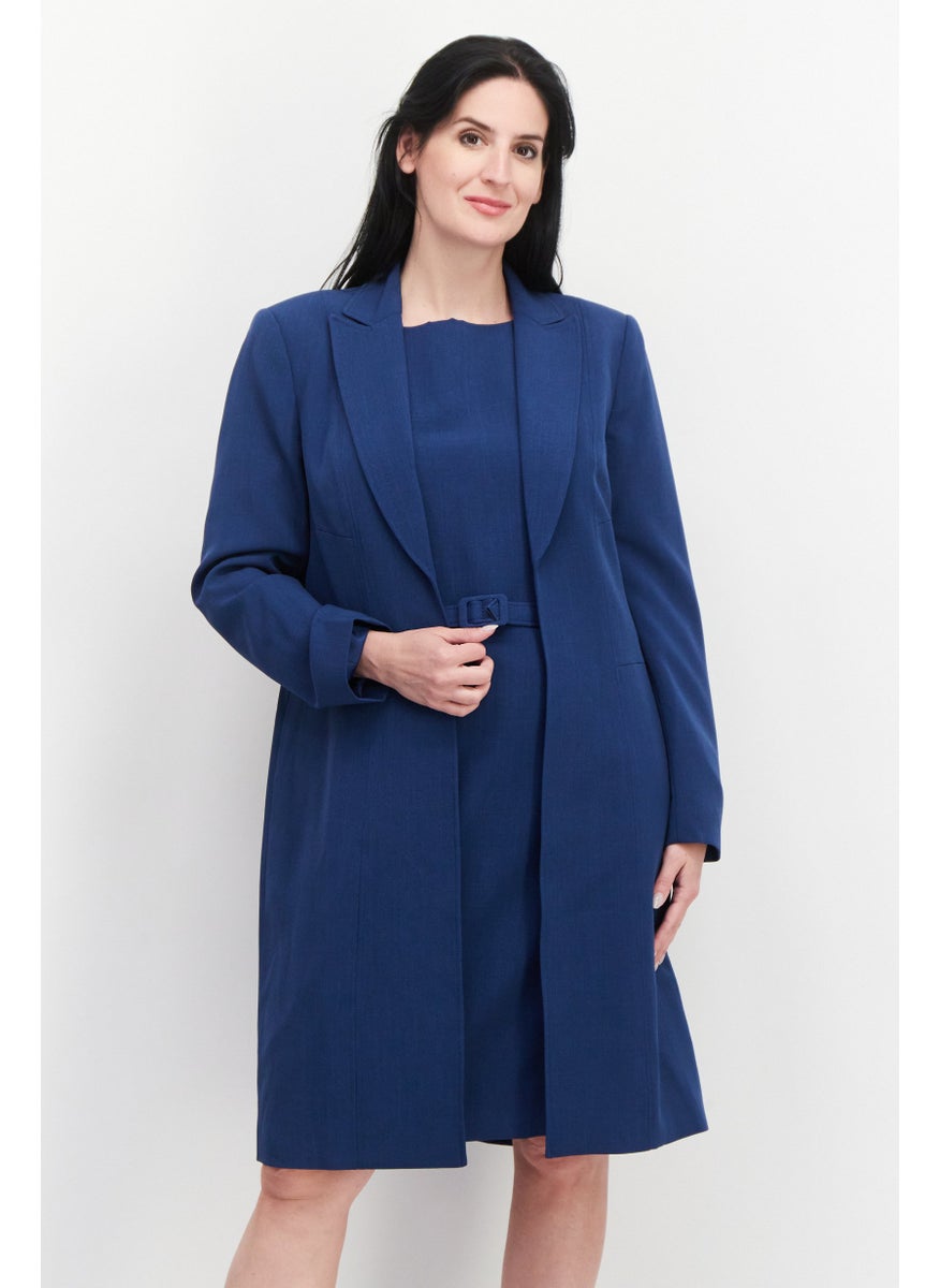 Nipon Boutique Women 2 Pcs Solid Belted Suit Dress Set, Navy  - Image 1