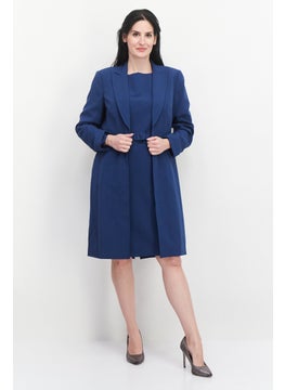 Nipon Boutique Women 2 Pcs Solid Belted Suit Dress Set, Navy  - Image 4