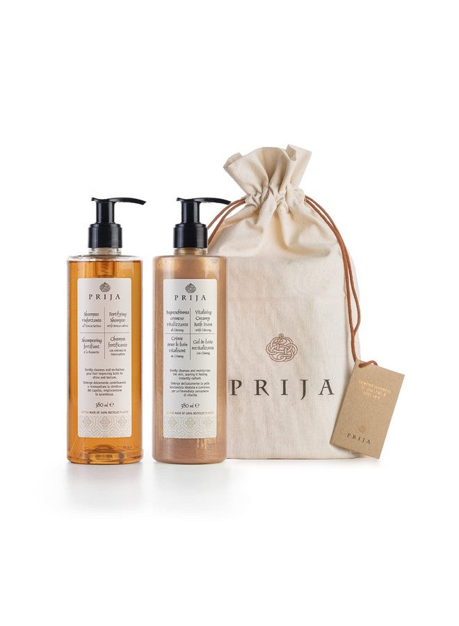 Prija Hair And Body Gift Pack (Includes Vitalizing Creamy Bath Foam With Ginseng And Fortifying Shampoo With Eruca Sativa) Vegan Friendly Dermatologically Tested Made With 100% Recycled Bottle - Image 1