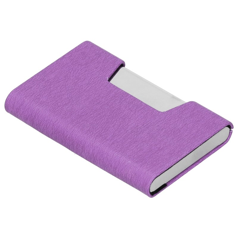 Business Card Holder Purple Stainless Steel & PU Leather: Large Capacity Holds 15-20 Cards - Shockproof Protective Organizer, Compact Portable Card Case for Business Travel Professionals - Image 4