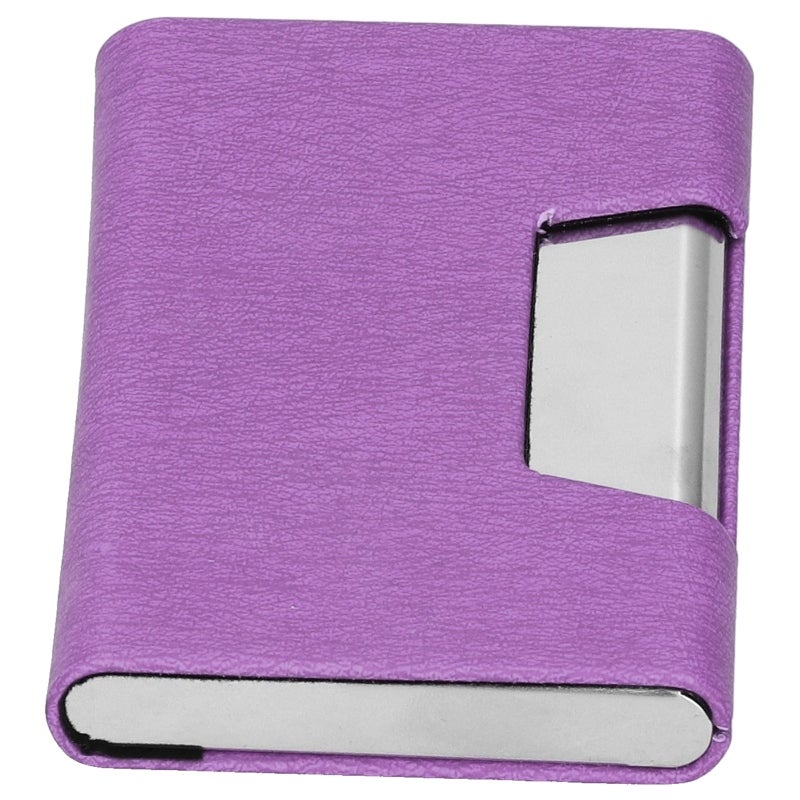 Business Card Holder Purple Stainless Steel & PU Leather: Large Capacity Holds 15-20 Cards - Shockproof Protective Organizer, Compact Portable Card Case for Business Travel Professionals - Image 3