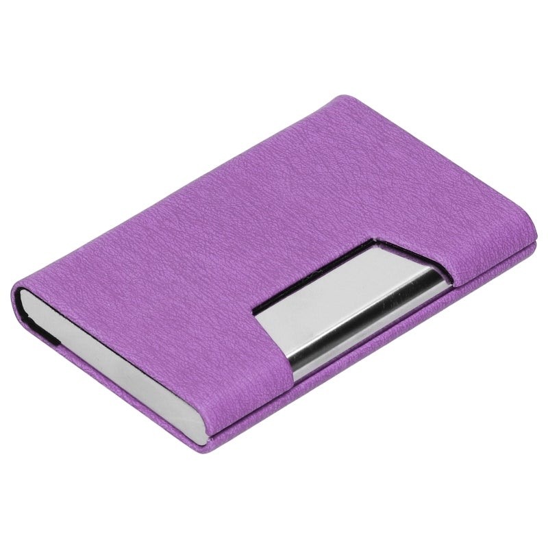 Business Card Holder Purple Stainless Steel & PU Leather: Large Capacity Holds 15-20 Cards - Shockproof Protective Organizer, Compact Portable Card Case for Business Travel Professionals - Image 2