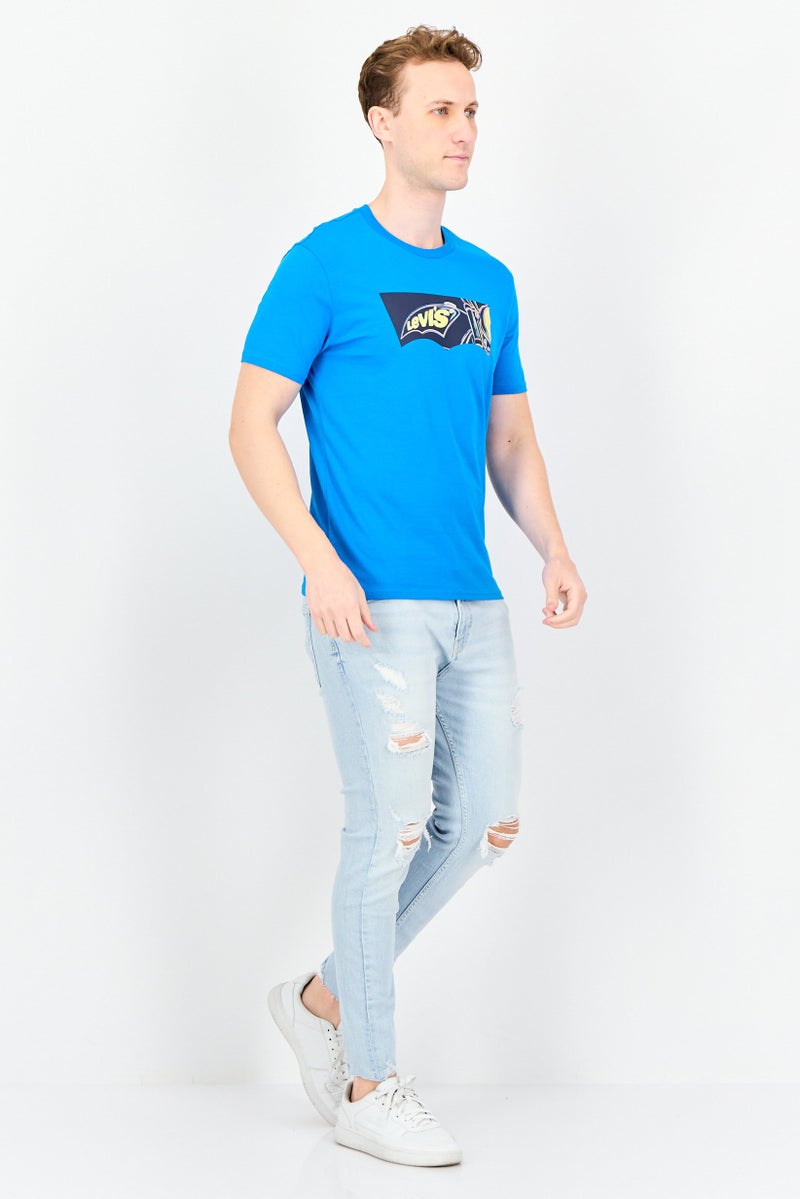 Levi's تي شيرت رجالي بأكمام قصيرة وياقة دائرية بشعار العلامة التجارية، أزرق - Image 4